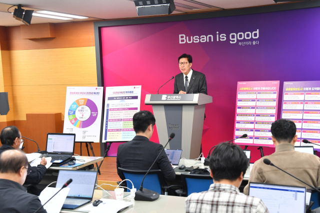 박형준 부산시장이 11일 부산시청 브리핑룸에서 내년도 시 예산안을 설명하고 있다. 부산시 제공