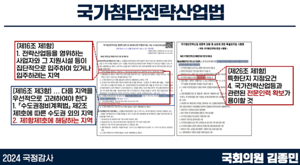 현행 국가첨단전략산업법 주요 내용. 김종민 의원실 제공(지난 10월 국감 자료)