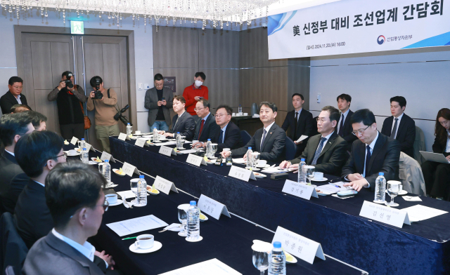 안덕근 산업통상자원부 장관이 20일 서울 중구 롯데호텔에서 열린 '조선 업계 간담회'에서 발언하고 있다. 산업부 제공