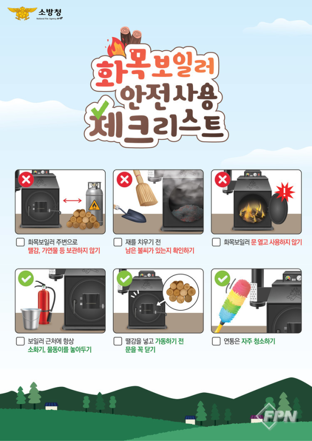 화목보일러 안전사용 체크리스트. 소방청 제공
