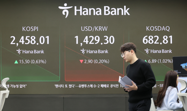 12일 오전 서울 중구 하나은행 본점 딜링룸 현황판에 주식 시세가 표시돼 있다. 연합뉴스