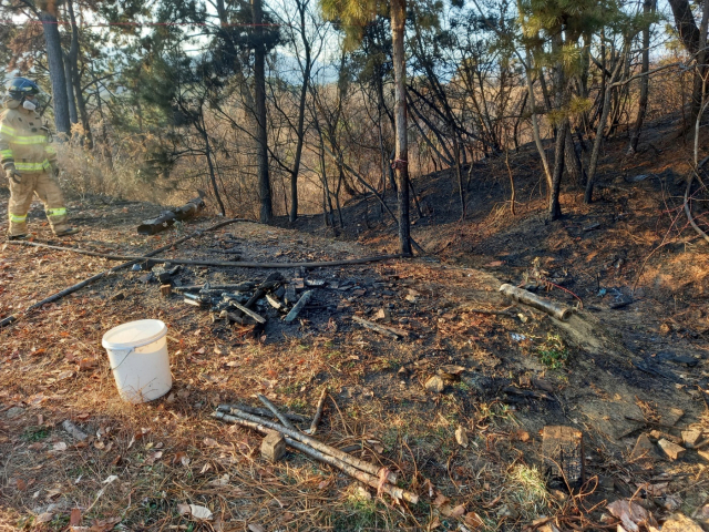 2일 오후 부산 기장군 장안읍에서 산불이 발생했다. 부산소방재난본부 제공