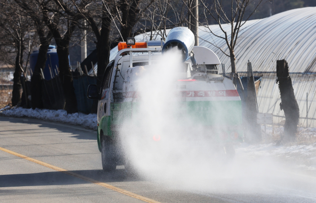 고병원성 조류인플루엔자(AI)가 발생한 경기도 여주시의 한 산란계 농장 인근에서 지난달 27일 방역차가 분주하게 오가고 있다. 연합뉴스