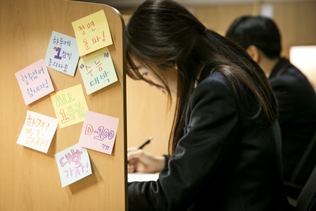 수험생이 독서실에서 공부에 몰두하고 있다. 사진은 기사 내용과 무관함. 부산일보DB