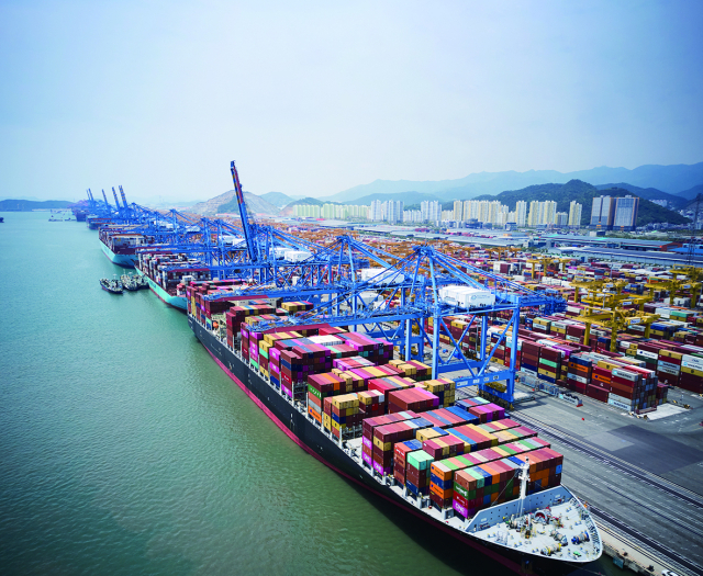 지난해 부산항에서 처리한 컨테이너 물동량이 총 2440만 TEU(1TEU는 20피트 컨테이너 1개분)로 전년보다 5.4% 증가하며 역대 최대 실적을 달성했다. 사진은 부산항 신항 전경. 부산항만공사(BPA) 제공