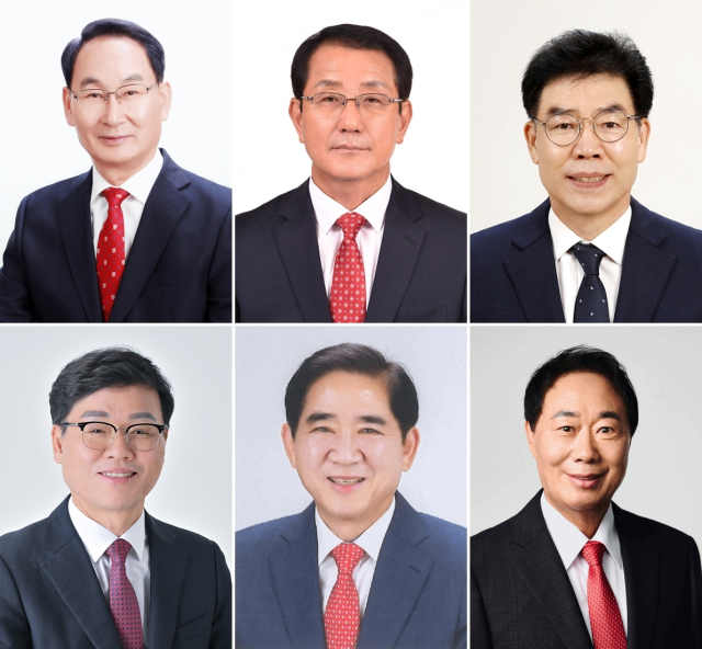 4·2 거제시장 재선거 국민의힘 경선 후보. 윗줄 왼쪽부터 시계방향으로 권민호(68) 전 거제시장, 권태민(66) 전 거제해양관광개발공사 상임이사, 김봉태(64) 전 밀양시 부시장, 천종완(65) 전 거제시의원, 정연송(65) 전 거제해양관광개발공사 사장, 박환기(62) 전 거제시 부시장. 부산일보DB