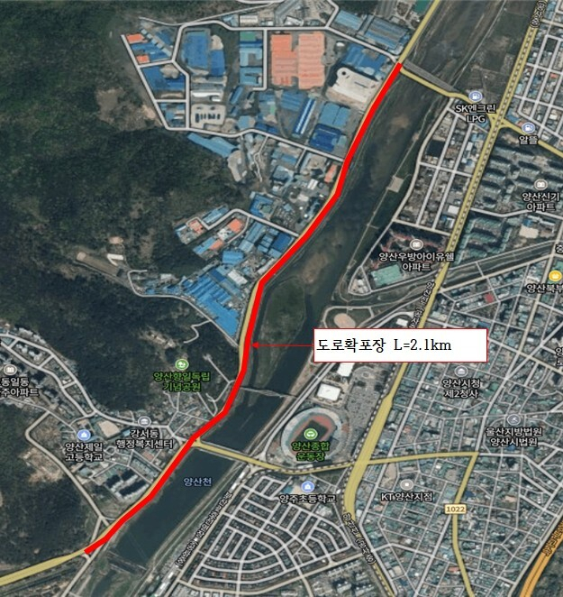 최근 공사에 들어간 공단 진입도로 노선도. 윤영석 의원실 제공