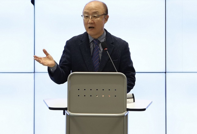 건축과 도시공간에 대한 연구를 진행하고 있는 건축공간연구원 신임 원장에 박환용(68) 원장이 취임했다. 사진은 취임사를 하고 있는 모습. 건축공간연구원 제공