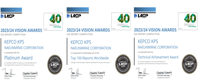 한전KPS 비전어워드 수상내역. 한전KPS 제공