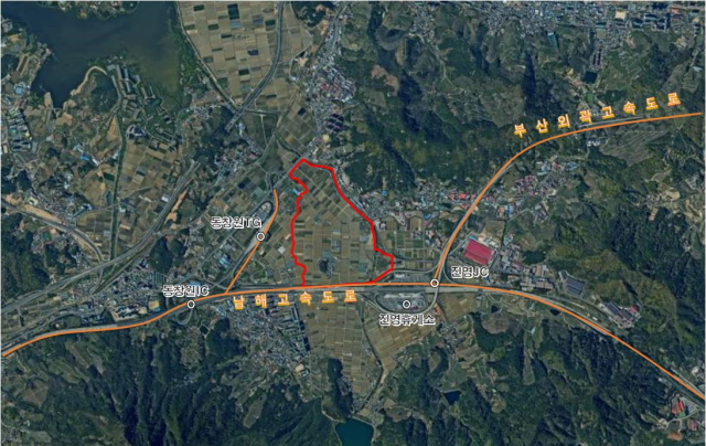 경남 김해시의 ‘진영 테크업 일반산업단지 개발사업’ 대상지 항공사진. 김해시 제공