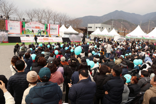 지난 1일 원동면 주말장터 일대에서 열린 매화축제 개막식에 관광객 등 많은 방문객이 찾아 즐기고 있다.양산시 제공