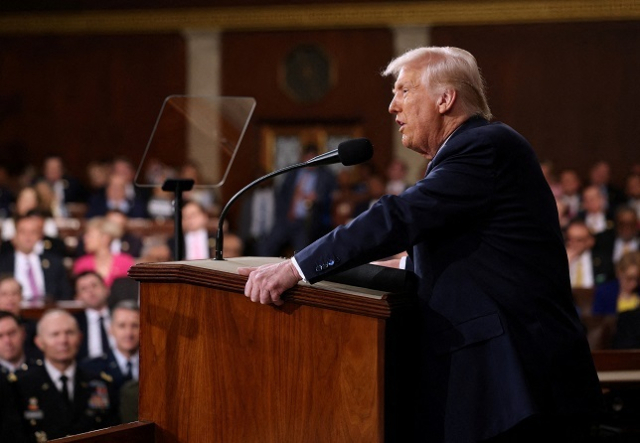 트럼프 미국 대통령이 3월 4일 워싱턴 DC 미국 국회의사당에서 열린 합동 의회 회기에서 연설하고 있다. 연합뉴스