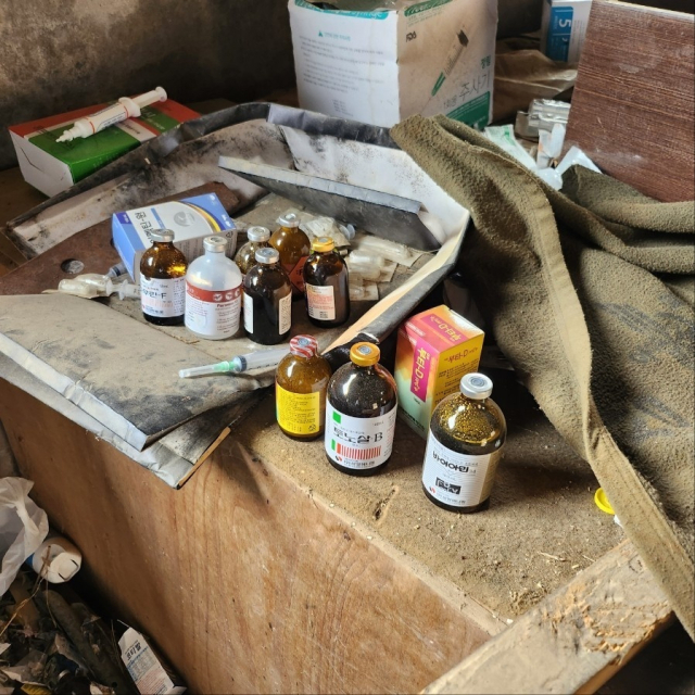 사천시 불법 투견 훈련장에서 발견된 불법 약물 모습. 리본 제공