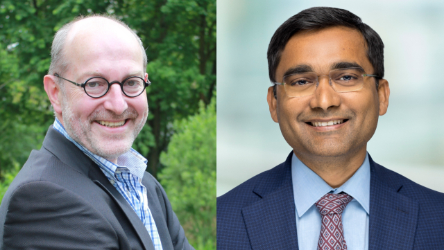 (왼쪽부터)벨기에 앤트워프대학 피에르 반 담(Pierre van Damme) 교수와 게이츠 재단 아난다 산카 반디요파디야(Ananda Sankar Bandyopadhyay) 박사 사진=SK바이오사이언스