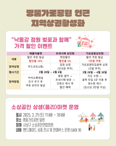 낙동강 정원 벚꽃 축제 기간 '가격 할인 이벤트' 홍보 이미지. 사상구청 제공