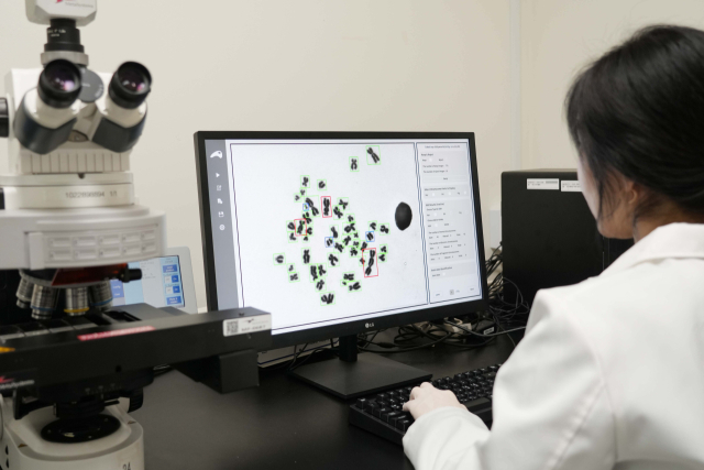 방사선량평가연구팀이 AI기반 생물 선량평가 기술을 활용해 염색체 이상을 분석하고 있다. 동남권원자력의학원 제공