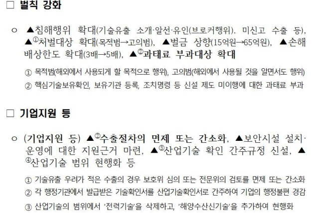 ‘산업기술보호법 개정 법률’ 주요 개정 내용. 산업부 제공