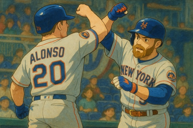 미국 프로야구 메이저리그 장면을 지브리 스타일로 바꾼 사진. (원 사진 연합뉴스)