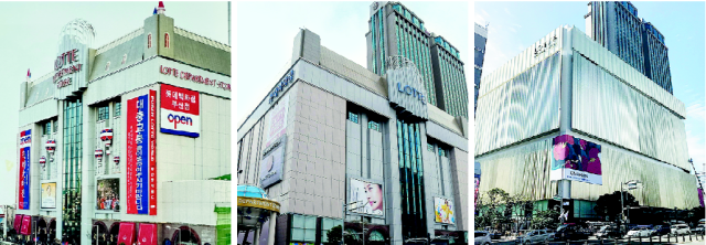 1995년 ‘국내 최대 규모 백화점’ ‘롯데의 첫 비수도권 점포’로 전국의 주목을 받으며 출발한 롯데백화점 부산본점이 올해 30주년을 맞았다. 왼쪽부터 부산본점 개점 당시, 2016년, 현재 모습. 롯데백화점 제공