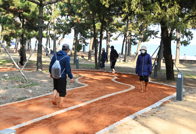 부산 해운대해수욕장 송림공원에 조성된 황톳길. 해운대구청 제공