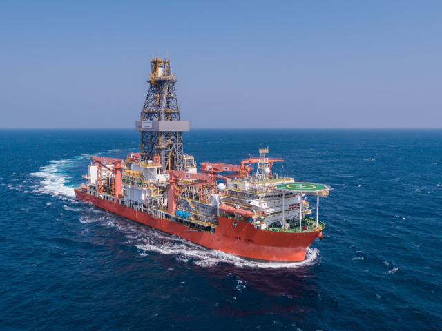 한화오션 자회사인 한화드릴링 소속 시추선 ‘타이달 액션’호 시운전 모습. 한화오션 제공