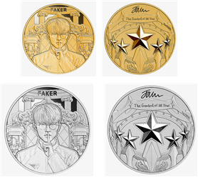 (좌측 상단부터) 프로게이머 ‘페이커’ 기념 금‧은메달 앞‧뒷면 이미지. 조폐공사 제공