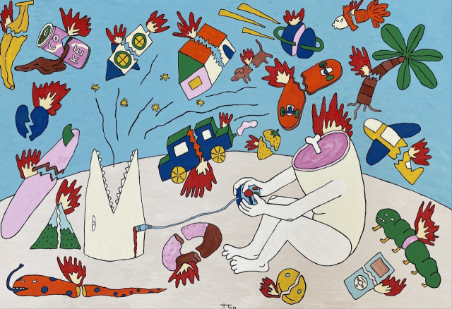 차푸름의 '세상은 불타고 있다_ I don’t wanna play your video game'(2024). 갤러리 미고 제공