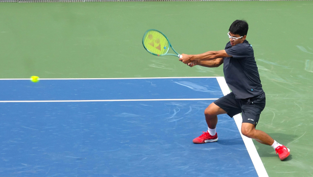 정현이 14일 부산오픈 챌린저 테니스대회 경기를 앞두고 연습하고 있다. 부산오픈 챌린저 제공