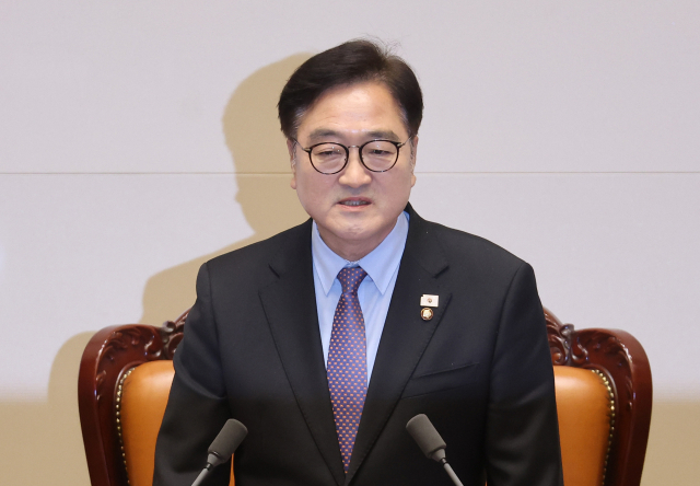 우원식 국회의장이 15일 국회 본회의에서 발언하고 있다. 연합뉴스