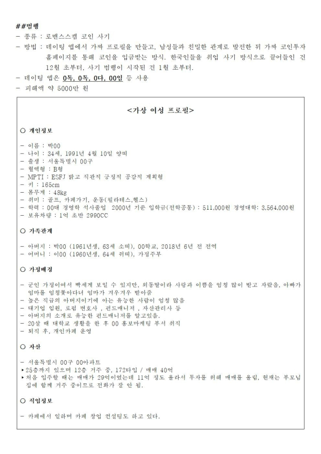 경찰이 공개한 범죄조직의 가상 여성 프로필. 울산경찰청 제공