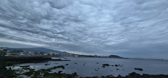 어린이날인 5일 오후 제주시 삼양동에서 본 한라산 위 독특한 파상고층운. 거친물결구름으로도 불린다. 연합뉴스