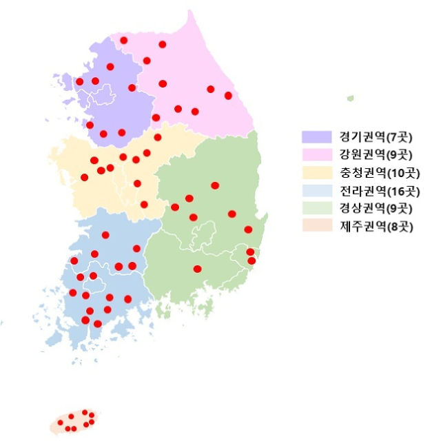2025년 권역별 참진드기 감시 지점. 농림축산검역본부 제공