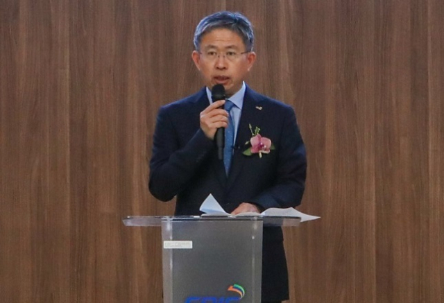 12일 농림수산식품교육문화정보원(농정원) 신임 원장인 윤동진 원장이 취임사를 하고 있다. 농정원 제공