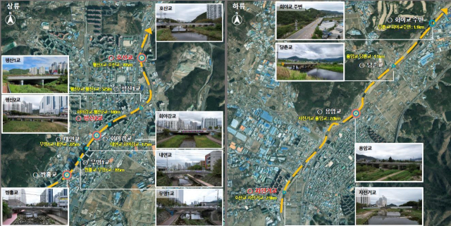 빛 라인 공사가 진행되는 회야강 양산 구간 내 교량 모습. 양산시 제공