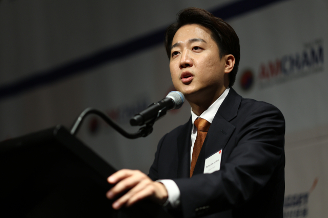 개혁신당 이준석 대선 후보가 22일 주한미국상공회의소 간담회에서 발언하고 있다. 연합뉴스