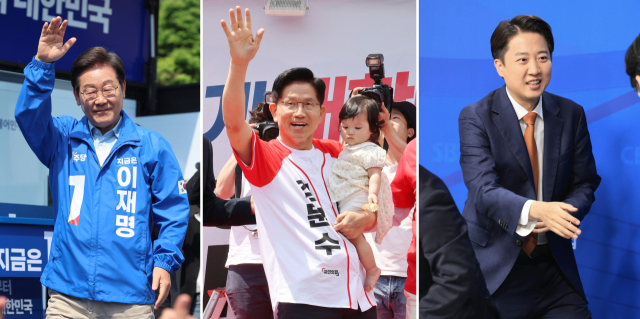 더불어민주당 이재명 대선 후보가 26일 용인시 수지구 단국대 죽전캠퍼스 앞에서 열린 유세에서 지지를 호소하고 있다. 국민의힘 김문수 대선 후보가 26일 경기 안성시 안성중앙시장 서인사거리에서 유세를 하고 있다. 개혁신당 이준석 대선 후보가 26일 서울 양천구 한국방송회관에서 열린 한국방송기자클럽 초청 토론회에 참석했다. 연합뉴스