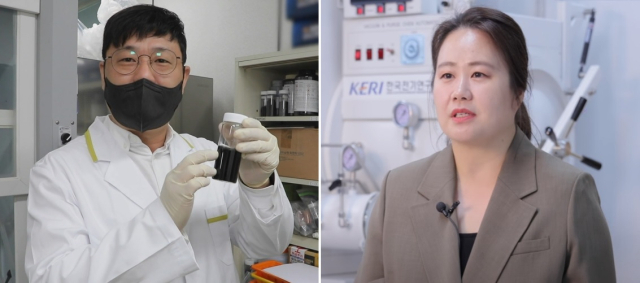 정승열 책임(왼쪽)과 최해영 책임이 ‘제60회 발명의 날’을 맞아 전기재료·이차전지 관련 기술 개발 공로로 각각 대통령 표창과 과학기술정보통신부 장관상을 수상했다. 전기연구원(KERI) 제공