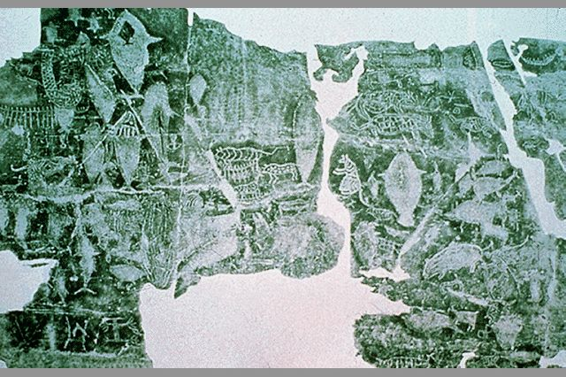 반구대 암각화 탁본을 복원한 모습. 반구대 암각화 발견 이후 무분별한 탁본이 진행되면서 암각화 훼손도 부추겼다는 지적이다. 부산일보DB