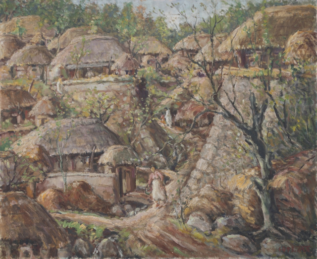 우신출 '산 마을'(1973). 미광화랑 제공