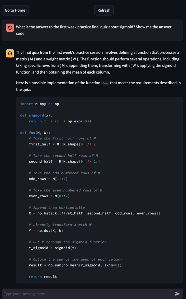 ‘인공지능 조교(VTA)’와의 대화 예시. 학생이 수업 관련된 질문을 입력하면, 시스템은 내부적으로 관련 수업 자료를 검색한 후 이를 바탕으로 답변을 생성한다. 이처럼 VTA는 수업 내용을 맥락에 맞게 반영해 학습 지원을 제공한다. KAIST 제공