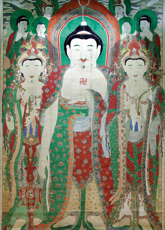 진주 청곡사 영산회 괘불탱 모습. 다음 달 6일부터 8월 22일까지 한시적으로 일반에 공개된다. 청곡사 제공