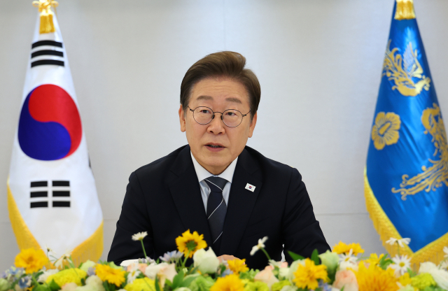 이재명 대통령이 13일 서울 용산 대통령실에서 열린 6경제단체·기업인 간담회에서 발언하고 있다. 연합뉴스