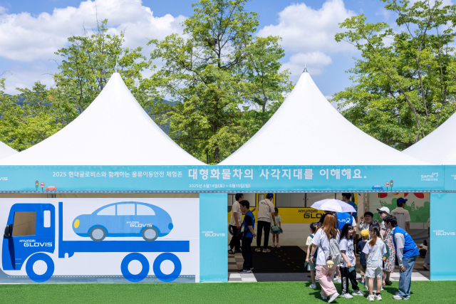 현대글로비스가 지난 14~15일 서울대공원 인근에 마련한 '물류 이동 안전 체험존'을 찾은 어린이들과 시민들의 모습. 현대글로비스 제공