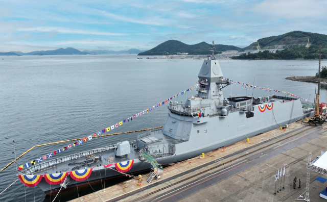 SK오션플랜트가 건조한 대한민국 해군 차세대 주력 호위함인 ‘경북함(울산급 Batch-III 2번함)’ 진수식. 부산일보DB