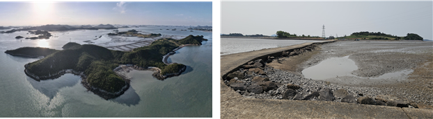 7월 이달의 무인도서로 선정된 상사치도 전경(오른쪽은 상·하치도를 연결하는 노둣길과 갯벌). 해수부 제공