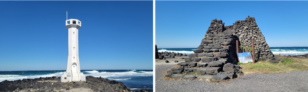 7월 이달의 등대로 선정된 득생곶등대(오른쪽은 우도 봉수대). 해수부 제공