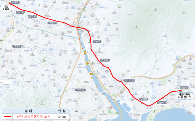 부산 자율주행자동차 시범운행 노선. 부산시 제공