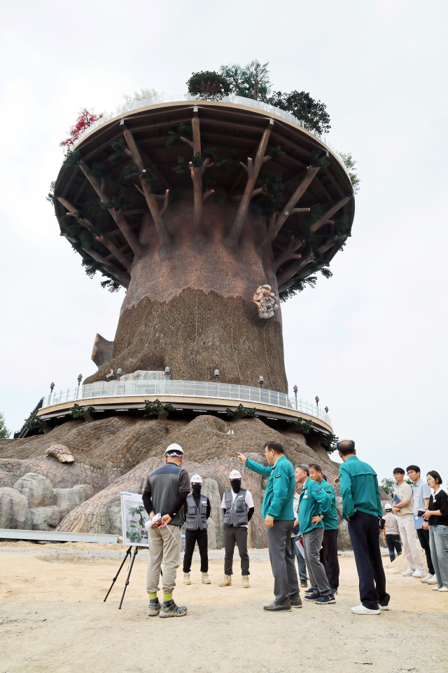 장금용 창원시장 권행대행 등이 8일 오후 빅트리 외부 시설물을 특별점검하고 있다. 창원시 제공