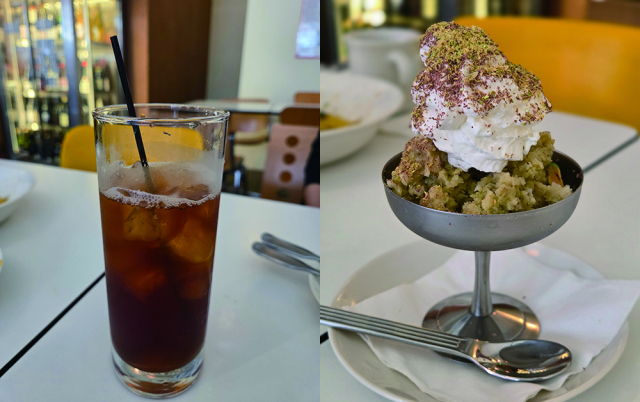 커피를 천천히 음미하며 마실 수 있도록 얇은 빨대를 사용한다. 여름에 먹으면 좋은 피스타치오 그라니타.