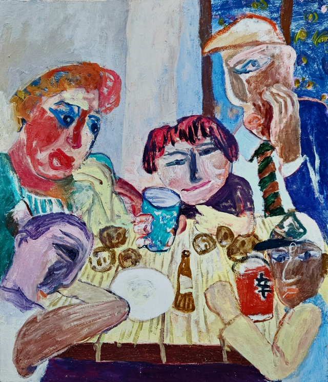 지난 1일부터 부산 해운대구 피카소화랑에서 열리고 있는 김대윤 회고전. 사진은 '감자를 먹는 사람들'(2015). 피카소화랑 제공